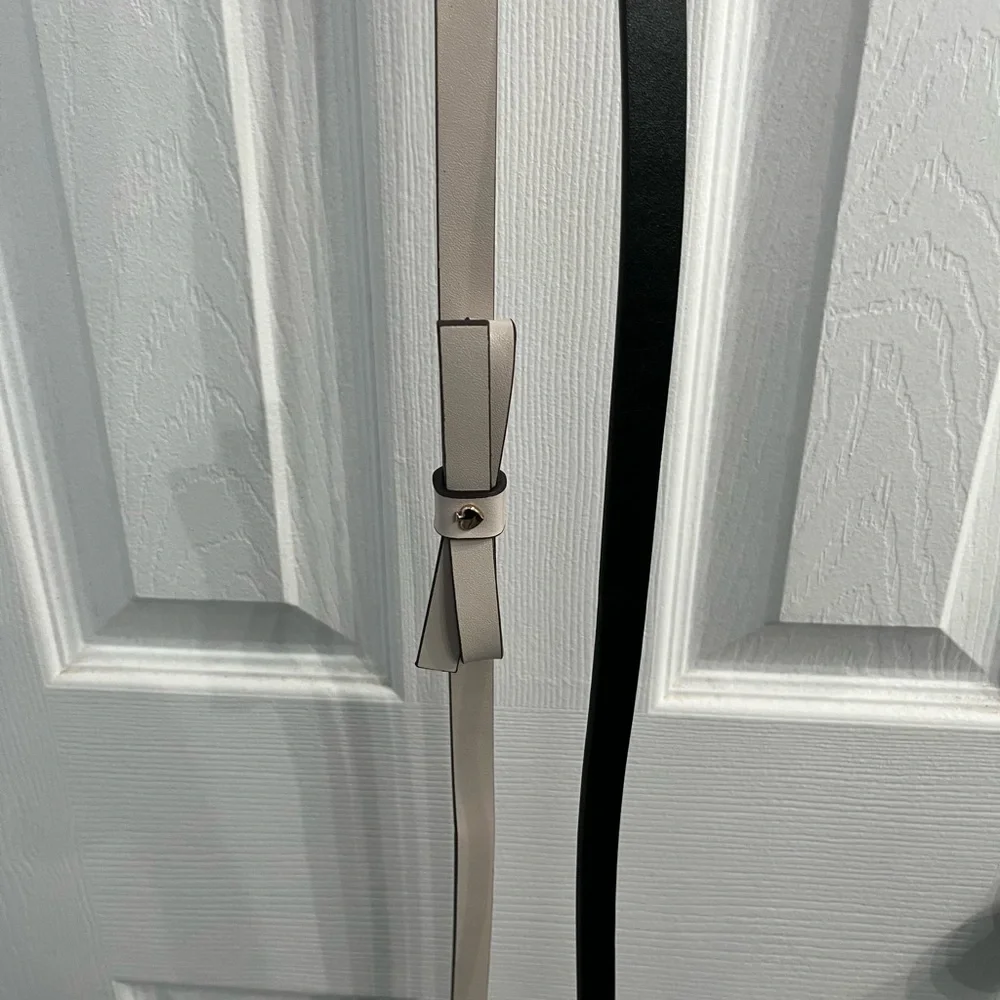 Kate Spade 2 Leather Belts New Cream black thin Belts Bow Logo XL 42 in